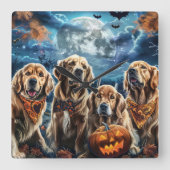 Golden Retriever Halloween Spooky Vierkante Klok (Voorkant)