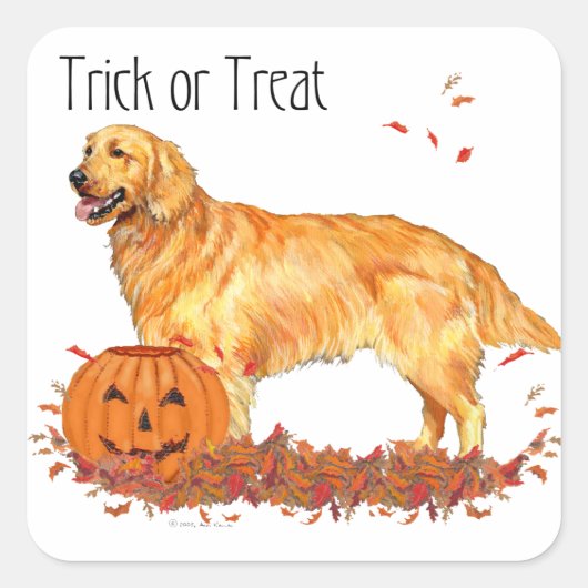 Golden Retriever Halloween Vierkante Sticker (Voorkant)