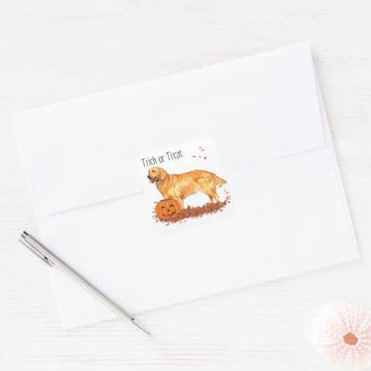 Golden Retriever Halloween Vierkante Sticker (Envelop)