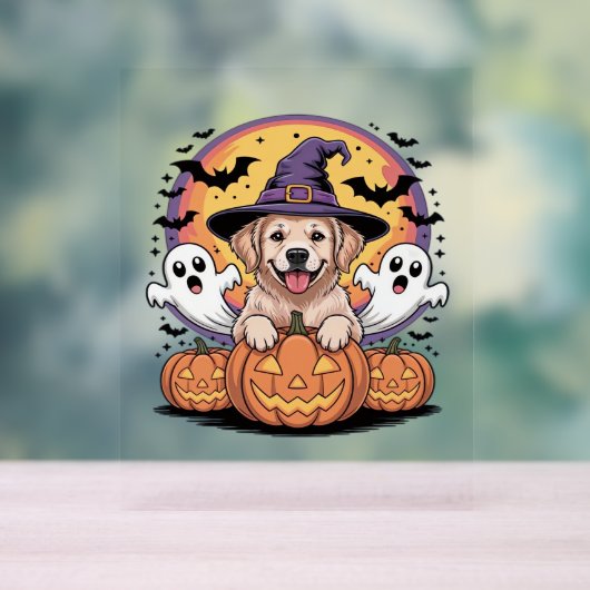 Golden Retriever Halloween Witch Dog Classic T-Shi Acryl Bord (Neutraal)