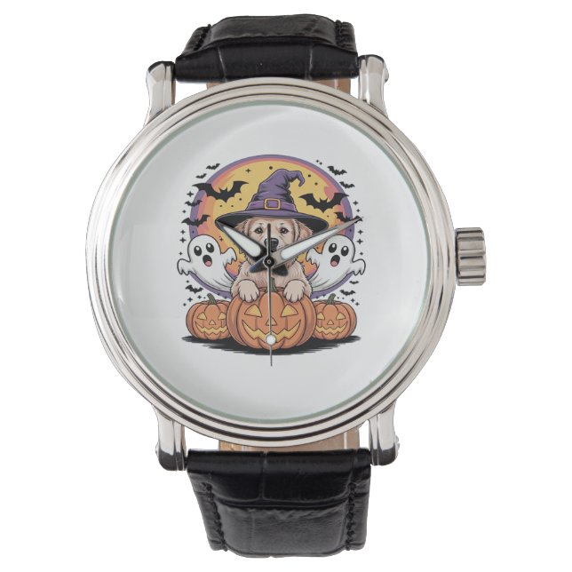 Golden Retriever Halloween Witch Dog Classic T-Shi Horloge (Voorkant)