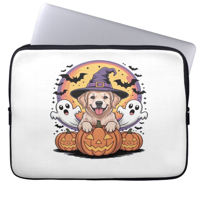 Golden Retriever Halloween Witch Dog Classic T-Shi Laptop Sleeve (Voorkant)