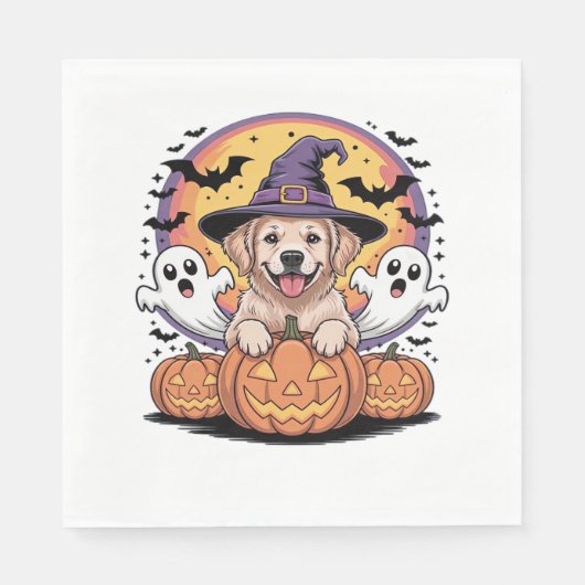 Golden Retriever Halloween Witch Dog Classic T-Shi Servet (Voorkant)