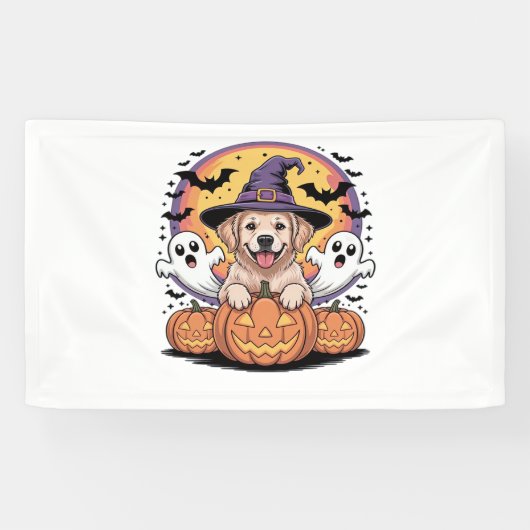 Golden Retriever Halloween Witch Dog Classic T-Shi Spandoek (Horizontaal)