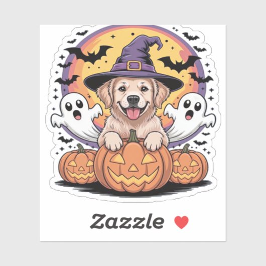Golden Retriever Halloween Witch Dog Classic T-Shi Sticker (Vel)