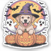 Golden Retriever Halloween Witch Dog Classic T-Shi Sticker (Voorkant)