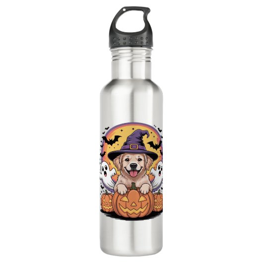 Golden Retriever Halloween Witch Dog Classic T-Shi Waterfles (Voorkant)