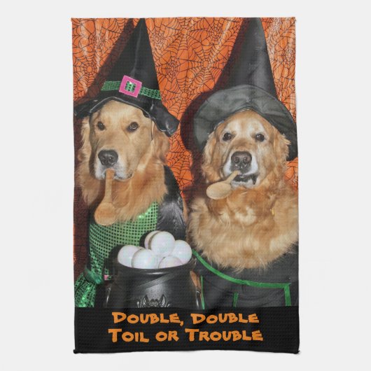 Golden Retriever Halloween Witches Theedoek (Verticaal)