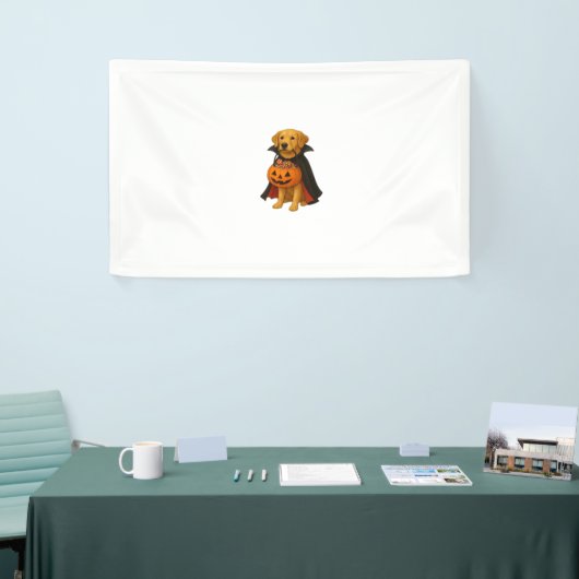 Golden Retriever Halloweenhond met pompoen Snoep Spandoek (Beurs)