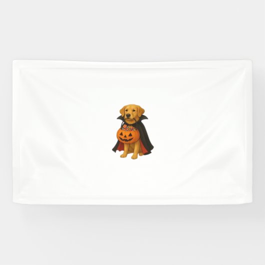 Golden Retriever Halloweenhond met pompoen Snoep Spandoek (Horizontaal)