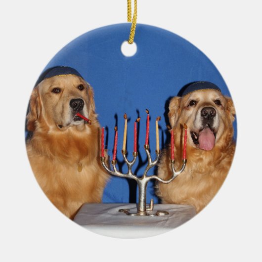 Golden Retriever Hanukkah Menorah Keramisch Ornament (Voorkant)
