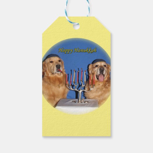 Golden Retriever Hanukkah Menorah Lighting Cadeaulabel (Achterkant)