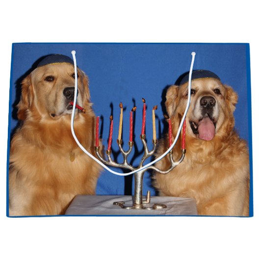 Golden Retriever Hanukkah Menorah Lighting Large Cadeautasje (Voorkant)