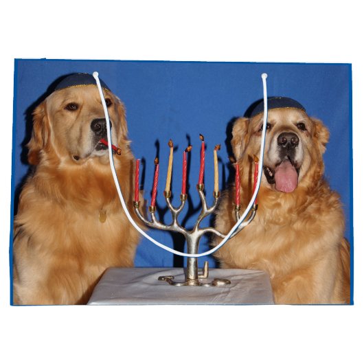 Golden Retriever Hanukkah Menorah Lighting Large Cadeautasje (Achterkant)