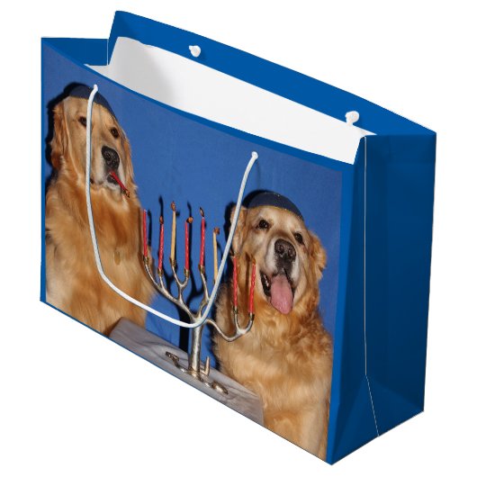 Golden Retriever Hanukkah Menorah Lighting Large Cadeautasje (Voorkant Gekanteld)