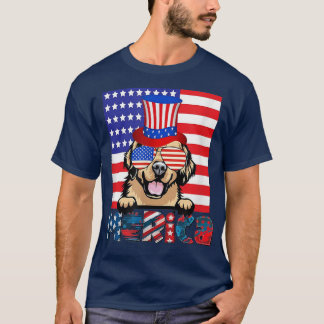 Golden Retriever Happy 4 juli Amerikaanse vlag T-shirt