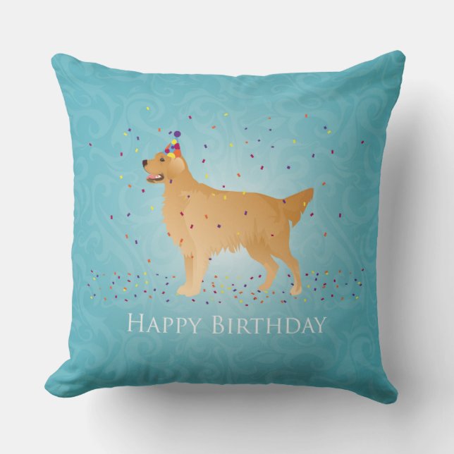Golden Retriever Happy Birthday Design Kussen (Voorkant)