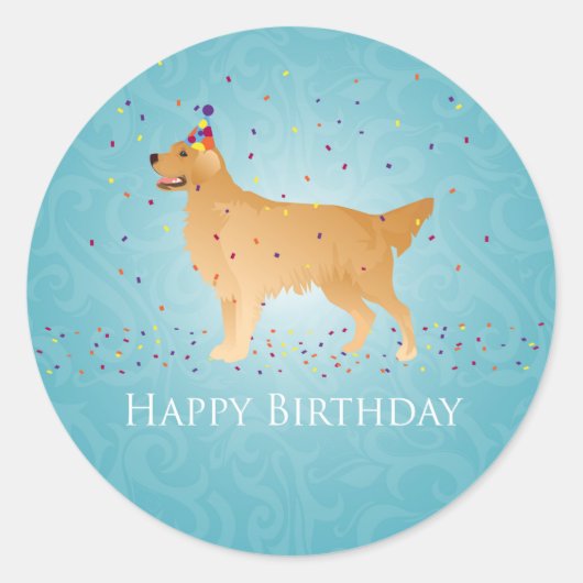 Golden Retriever Happy Birthday Design Ronde Sticker (Voorkant)