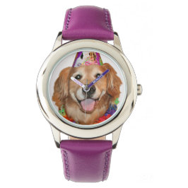 Golden Retriever Happy Birthday Horloge