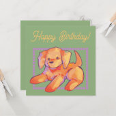 Golden retriever. Happy Birthday Kaart (Voorkant / Achterkant in situ)