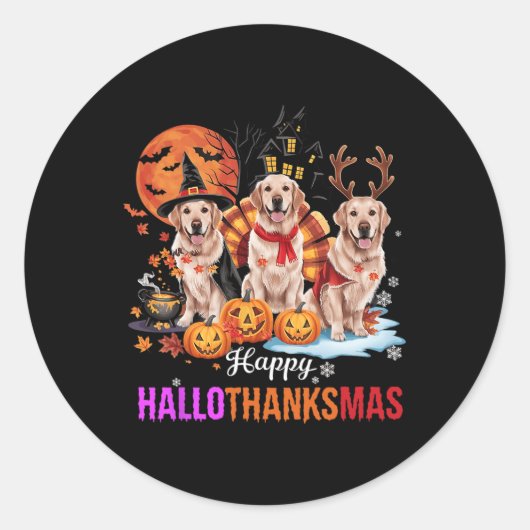Golden Retriever Happy Hanksmas Halloween Th Ronde Sticker (Voorkant)