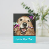 Golden Retriever Happy New Year Postcard Feestdagenkaart (Staand voorkant)