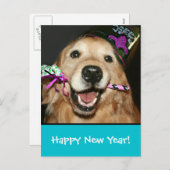 Golden Retriever Happy New Year Postcard Feestdagenkaart (Voorkant / Achterkant)