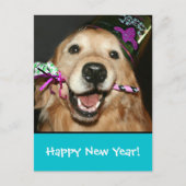 Golden Retriever Happy New Year Postcard Feestdagenkaart (Voorkant)