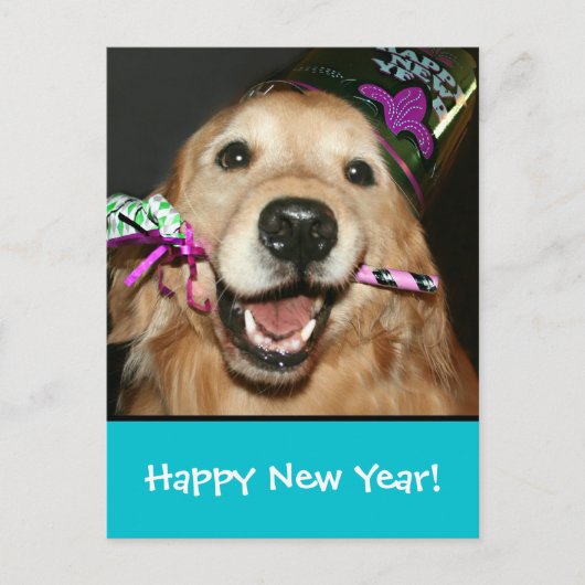 Golden Retriever Happy New Year Postcard Feestdagenkaart (Voorkant)