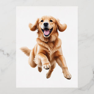 Golden Retriever Happy Speelse Plezier Springen in Folie Feestdagen Briefkaart