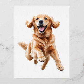 Golden Retriever Happy Speelse Plezier Springen in Folie Feestdagen Briefkaart