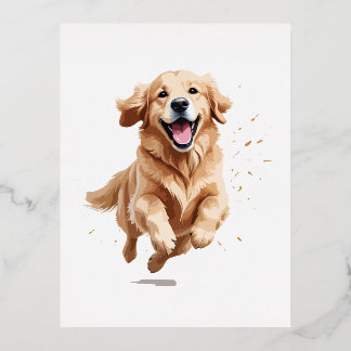Golden Retriever Happy Speelse Plezier Springen in Folie Feestdagen Briefkaart