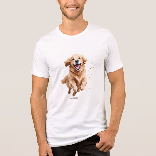 Golden Retriever Happy Speelse Plezier Springen in Tri-Blend Shirt (Voorkant)