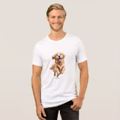 Golden Retriever Happy Speelse Plezier Springen in Tri-Blend Shirt (Voorkant volledig)