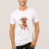 Golden Retriever Happy Speelse Plezier Springen in Tri-Blend Shirt (Voorkant)