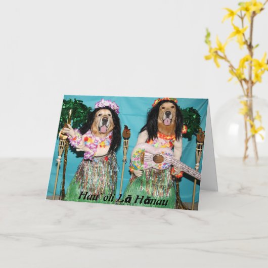 Golden Retriever Hawaiian Hula Verjaardag Kaart (Gele Bloem)