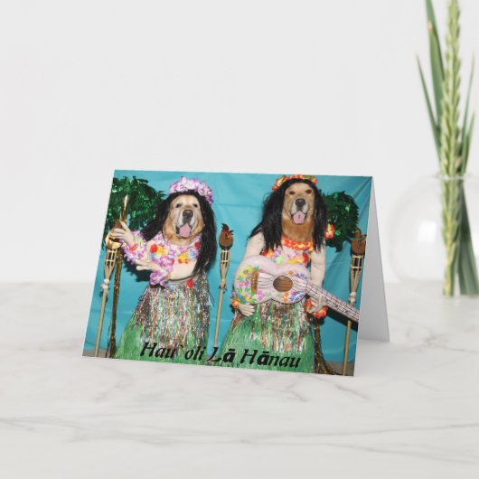 Golden Retriever Hawaiian Hula Verjaardag Kaart (Voorkant)