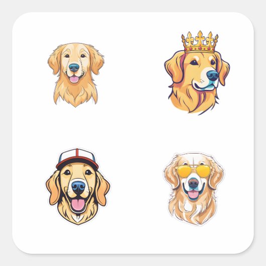 Golden Retriever Head 4 Pack Stickers (Voorkant)