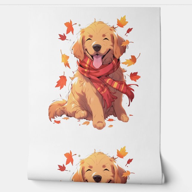 Golden Retriever Herfst herfstbladeren Behang (Afrollen)