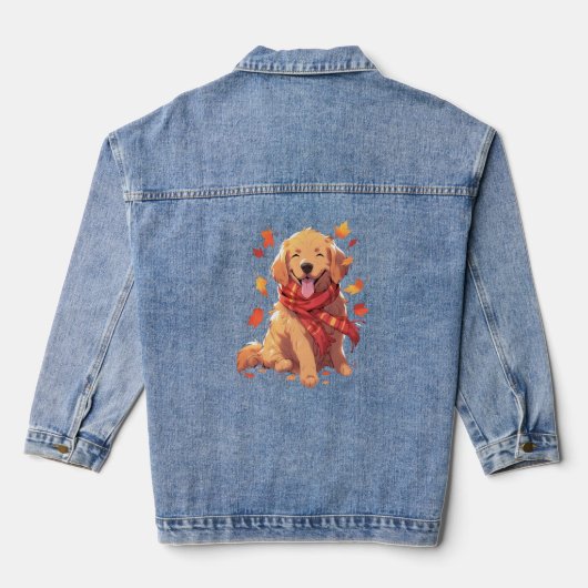 Golden Retriever Herfst herfstbladeren Denim Jacket (Achterkant)