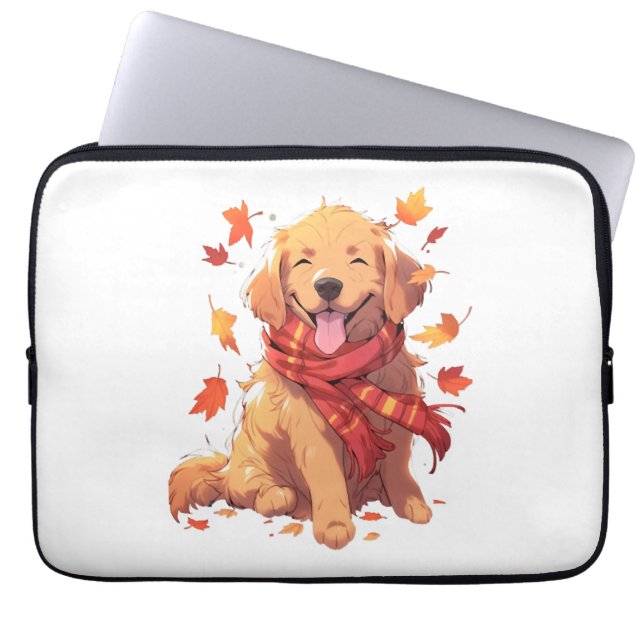 Golden Retriever Herfst herfstbladeren Laptop Sleeve (Voorkant)