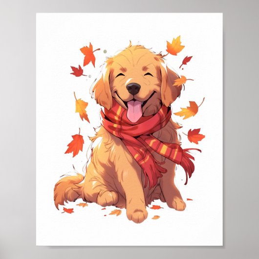 Golden Retriever Herfst herfstbladeren Poster (Voorkant)