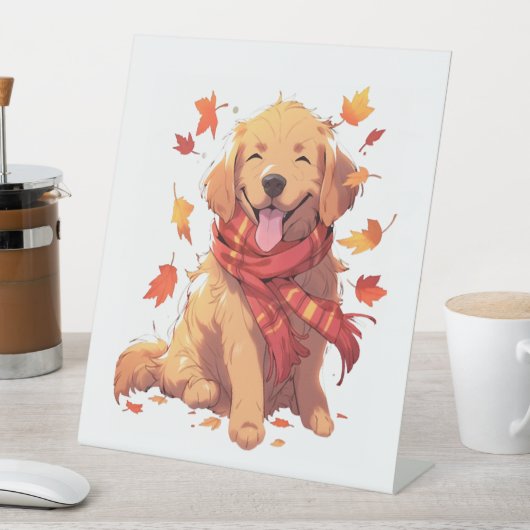 Golden Retriever Herfst herfstbladeren Reclamebord Met Voetstuk (Insitu)