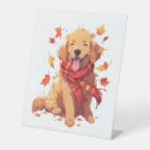 Golden Retriever Herfst herfstbladeren Reclamebord Met Voetstuk (Voorkant)