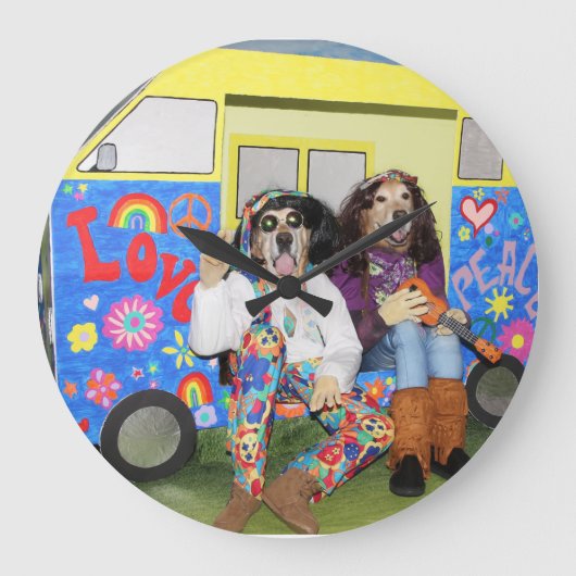 Golden Retriever Hippie Bus Grote Klok (Voorkant)