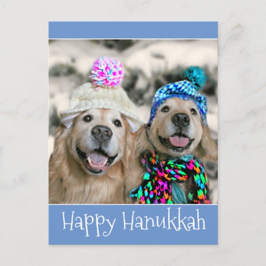 Golden Retriever Hogs in Winter Petten Hanukkah Feestdagenkaart (Voorkant)