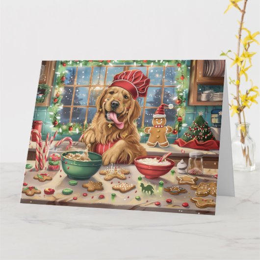 Golden Retriever Holiday Baking: Feestelijke Kerst Kaart (Gele Bloem)