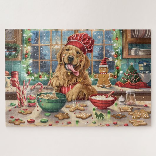 Golden Retriever Holiday Baking: Feestelijke Kerst Legpuzzel (Horizontaal)