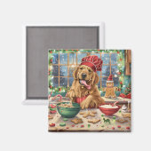 Golden Retriever Holiday Baking: Feestelijke Kerst Magneet (Voorkant / Achterkant)