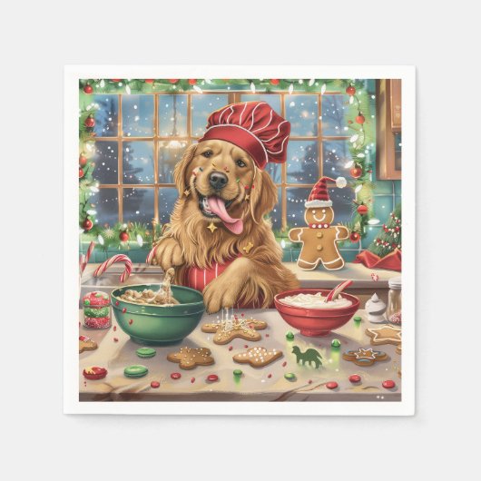 Golden Retriever Holiday Baking: Feestelijke Kerst Servet (Voorkant)